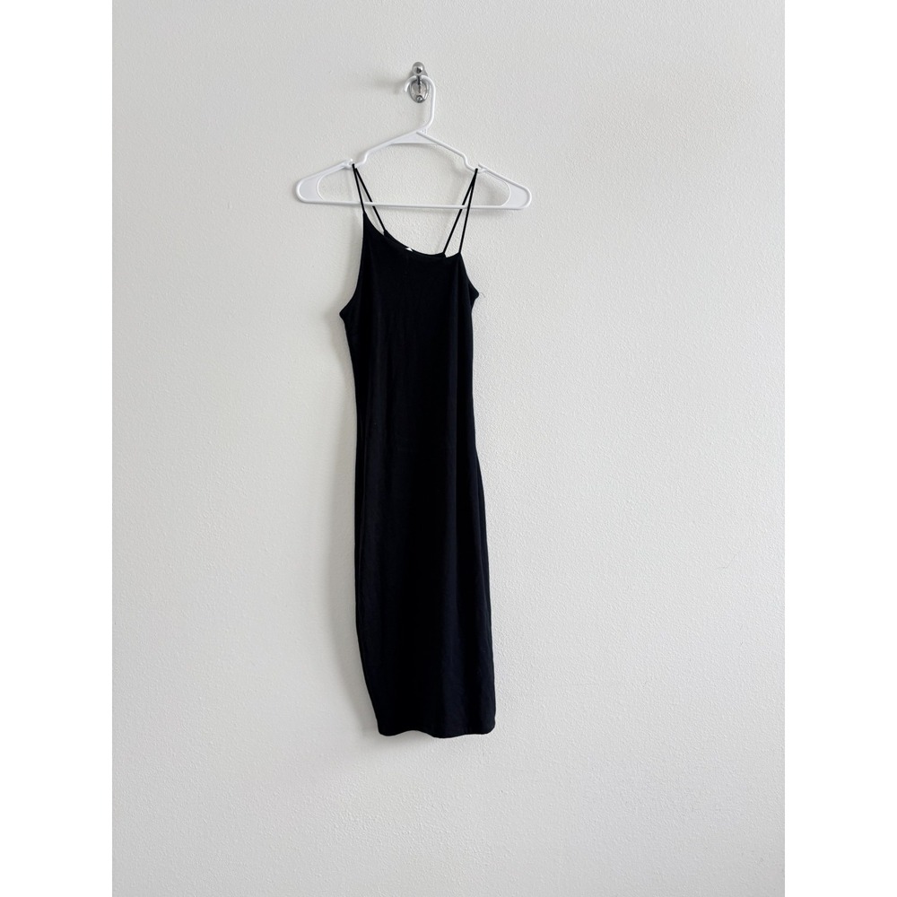 Good‎ American Dress Women 1/S Black Spaghetti Strap Asymmetrical Neckline Midi